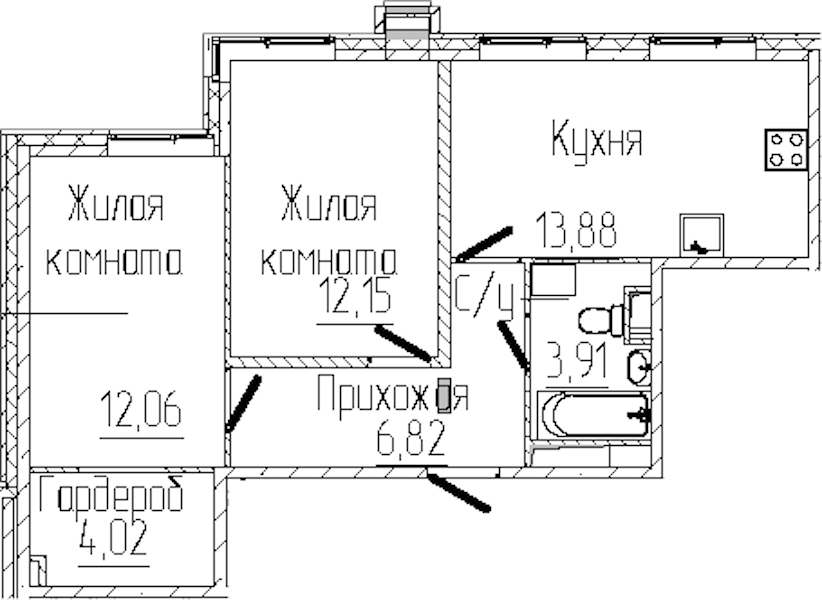 2-комнатная квартира 52.84 м², 2/6 эт., ЖК «SERTOLOVO PARK»
